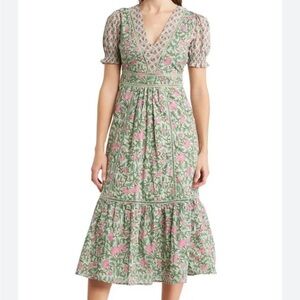 Maisie Dress block print green midi length dress size XS